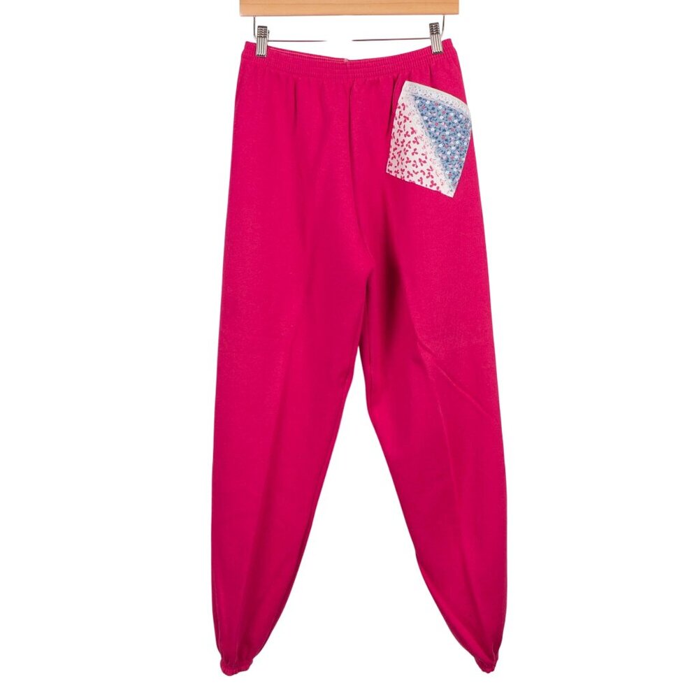 Plaid Patchwork Cardigan Sweatshirt Sweatpants M Pink Floral Lace 90s Mom Cozy - Picture 9 of 13